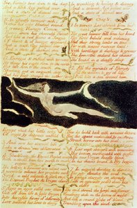 「2つの鼻孔は深部に曲がっています...」、プレート11、「ウリゼンの最初の書」1794（紙にペンとトイレ） 作： William Blake